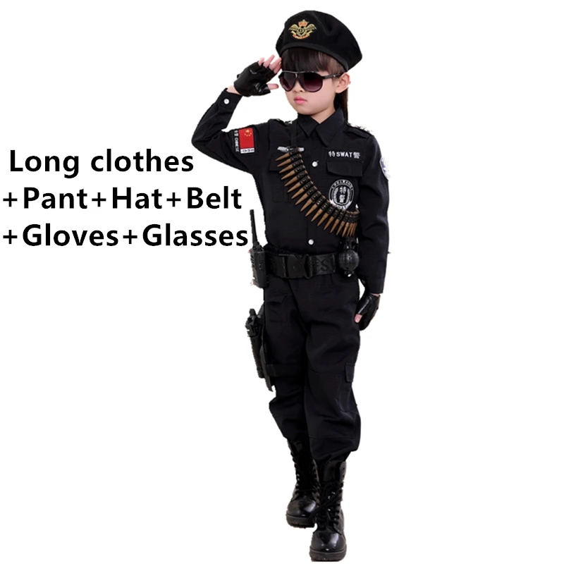 Long set soft hat Специальная одежда для мальчиков, полицейская форма, детский подарок на день рождения, костюм для костюмированной вечеринки на Хэллоуин, Детский костюм SWAT, армейский костюм - Цвет: Long set soft hat