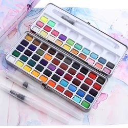 2021 New 50/72/90/100 Color Portable Pearlescent Color Fluorescent Color Concentrated Solid Watercolor Paint Set Watercolor Set