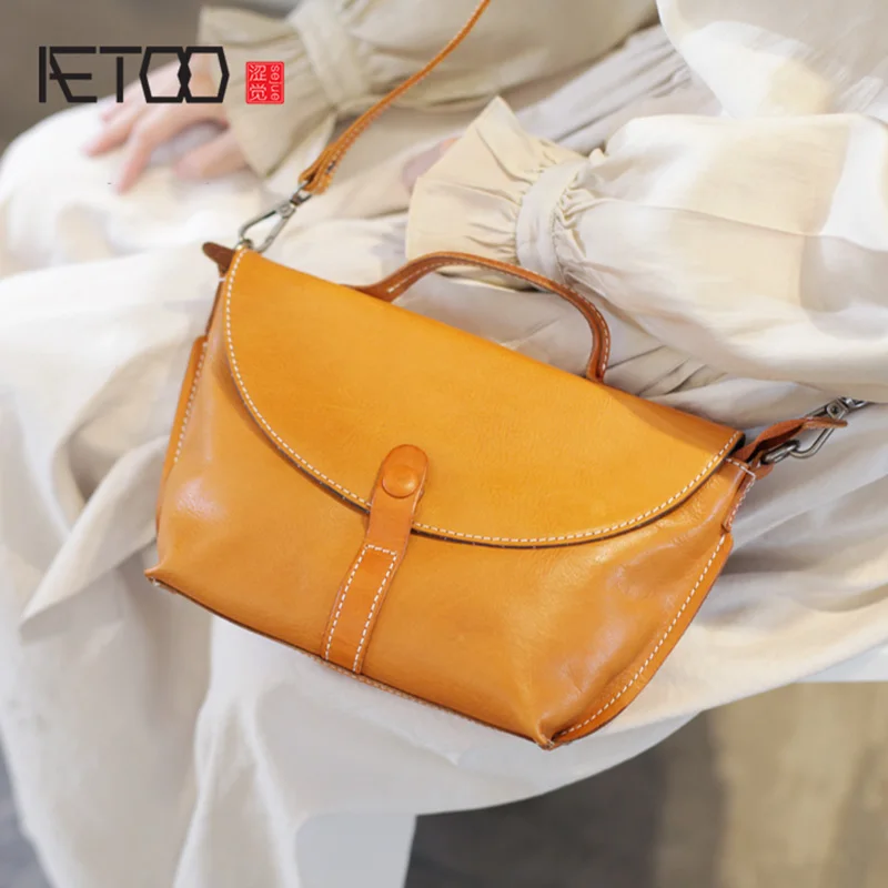 AETOO Flip envelope bag women's slanted one-shoulder art handmade leather retro soft handbag | Багаж и сумки