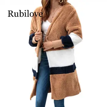 

Cardigan Solid Patchwork Long Loose Sweater Women 2019 Autumn Winter Female Plush Coat Casual Knitted Long Sweaters Streetwear