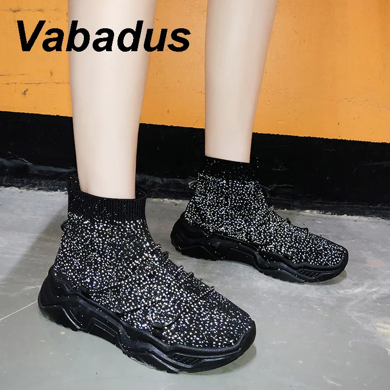 Vabadus 2019 шикарные женские ботильоны вязаные кроссовки модные стразы мягкие