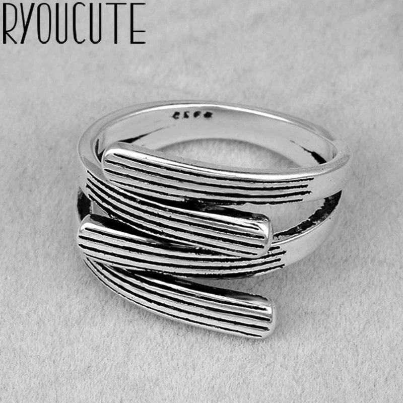 Bijoux простой стиль 925 пробы серебряные геометрические кольца оригинальной формы для женщин Подарки большие Регулируемые кольца на палец