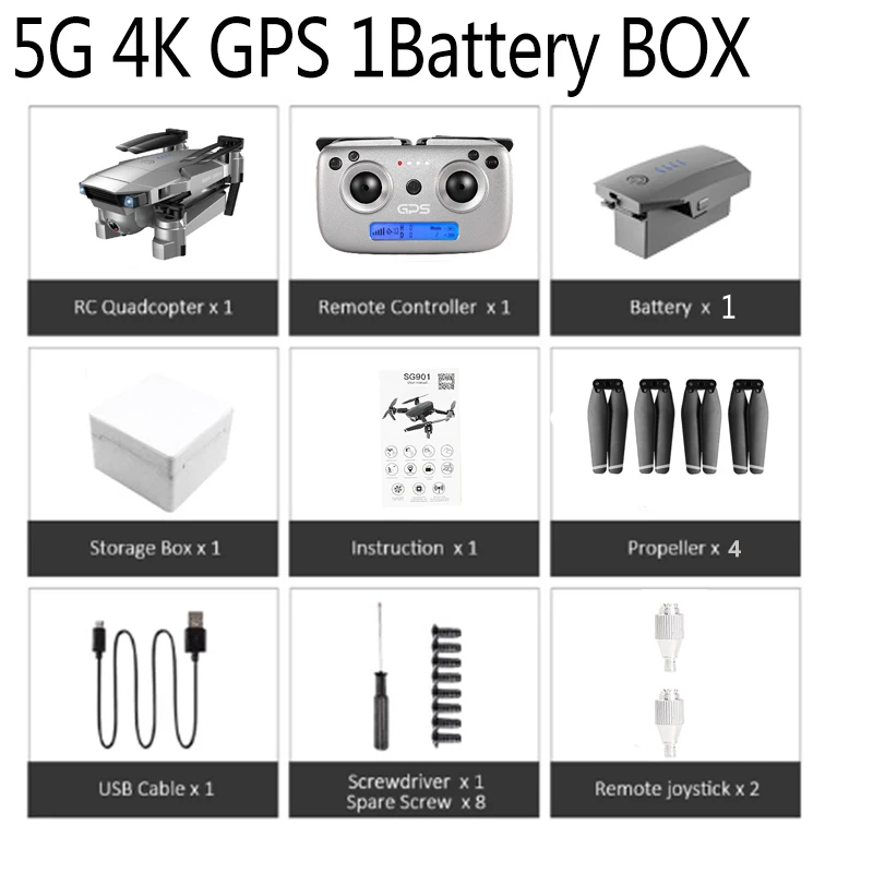 SG907 квадрокоптер GPS, беспилотные летательные аппараты с 4K HD Двойная камера Широкий формат Противоударная WI-FI FPV RC Drone складной дроны Профессиональные с GPS Follow Me(следуй за мной - Цвет: 5G 4K GPS 1B BOX