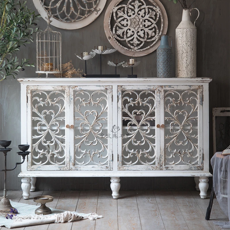 Gabinete lateral con grabado Vintage de país americano, accesorios desgastados para Hotel, sala de estar, dormitorio, pasillo| | -