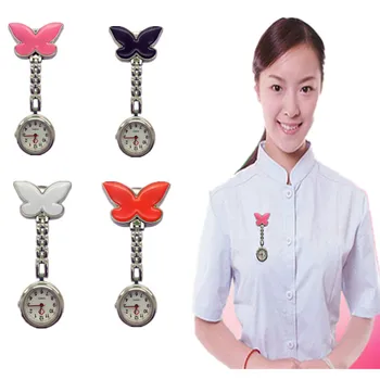 

Pocket Medical Nurse Fob Watch Women Dress Watches 4 Color Clip-on Pendant Hanging Quartz Clock Butterfly Shape relogio de bolso