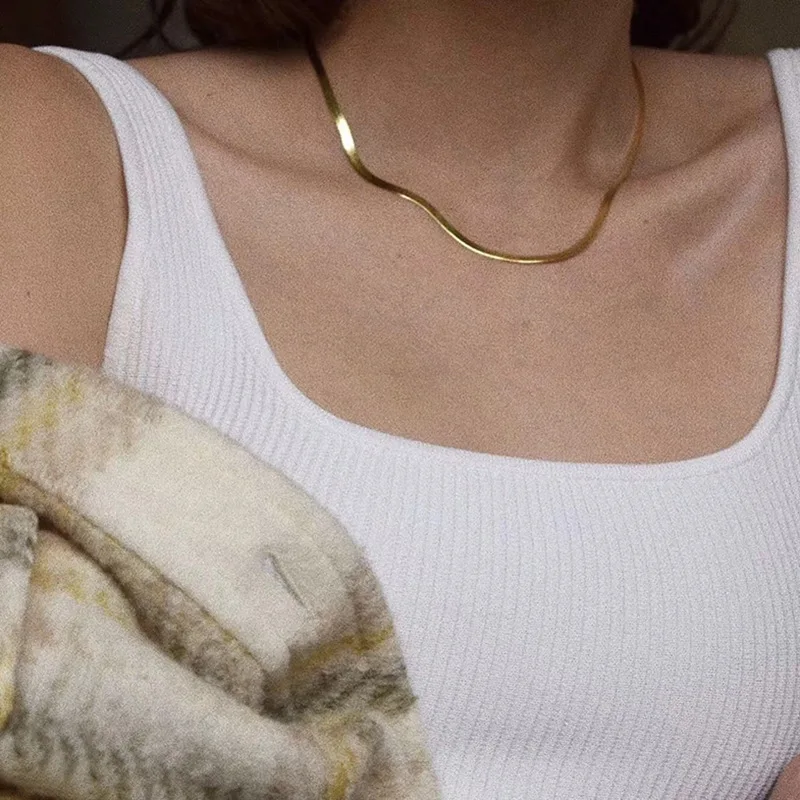 Necklaces Choker Herringbone Chain Gold Chain 18k-Gold-Plated Minimalist Women Short