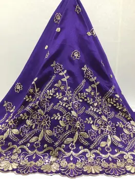 

New Gold Purple African George Lace Fabric With Net Lace For Indian Blouse Sewing Material India Embroidered George Silk Wedding