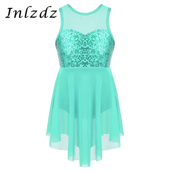 

Kids Girls Ballet Leotard Dress Sequins Criss-Cross Back Irregular Hem Lyrical Ballet Dress Gymnastics Leotard Dance Costume