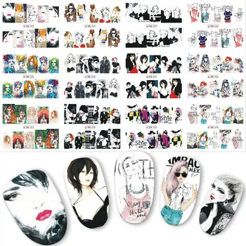 

12PCS Personality Cool Girl Water Transfer Nail Art Stickers Nails Decal Slider Manicure DIY Labels BN253-264