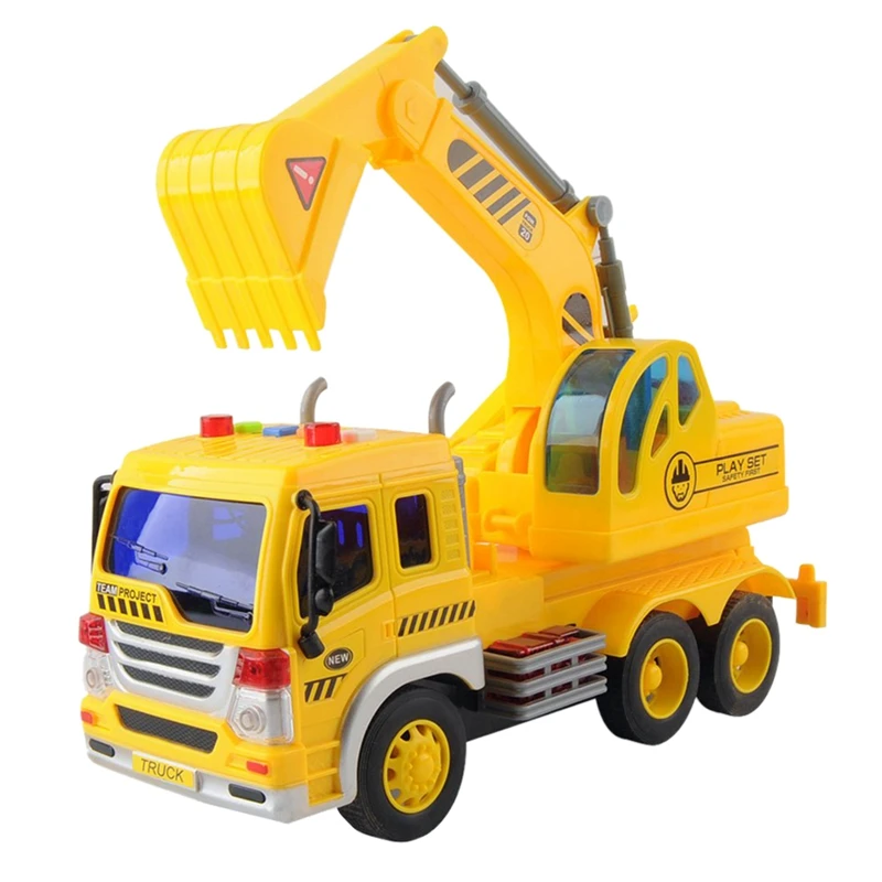 

Kids Friction Powered Excavator Truck Toy, Engineering Tow Toy Truck Vehicles with Lights and Sounds, Boys and Girls