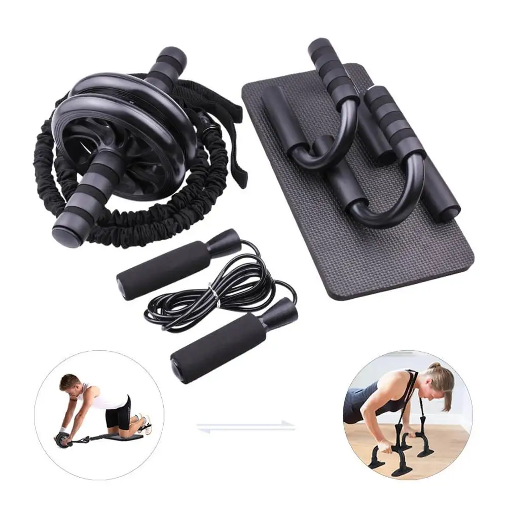 

Workout Wheel AB Roller Kit with Push-Up Bar & Elastic rope & Jump Rope for Home Gym Abdominal Muscle Exercise Fitness Equipment