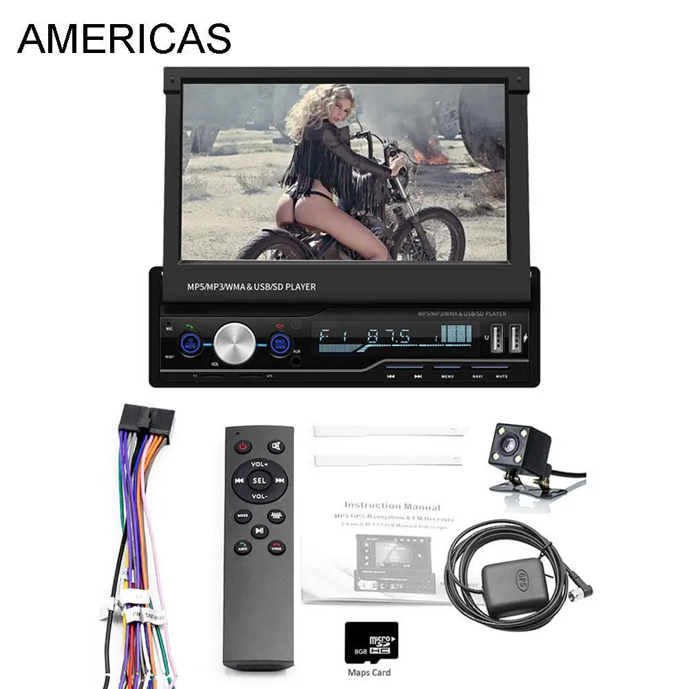 " 1 DIN сенсорный экран автомобиля радио MP5 плеер gps Sat NAV Bluetooth Стерео Выдвижной радио камера Поддержка с несколькими языками - Цвет: North America 8GBmap