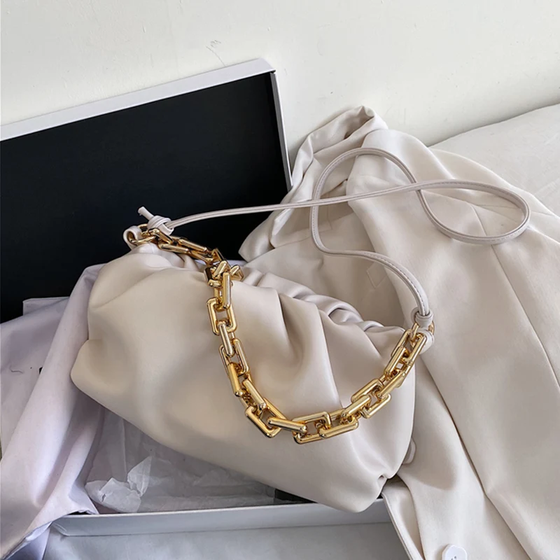

Burminsa Autumn Zipper Soft Ruched Crossbody Bags For Women Thick Chain Female Shoulder Bags Large Capacity PU Leather Handbags