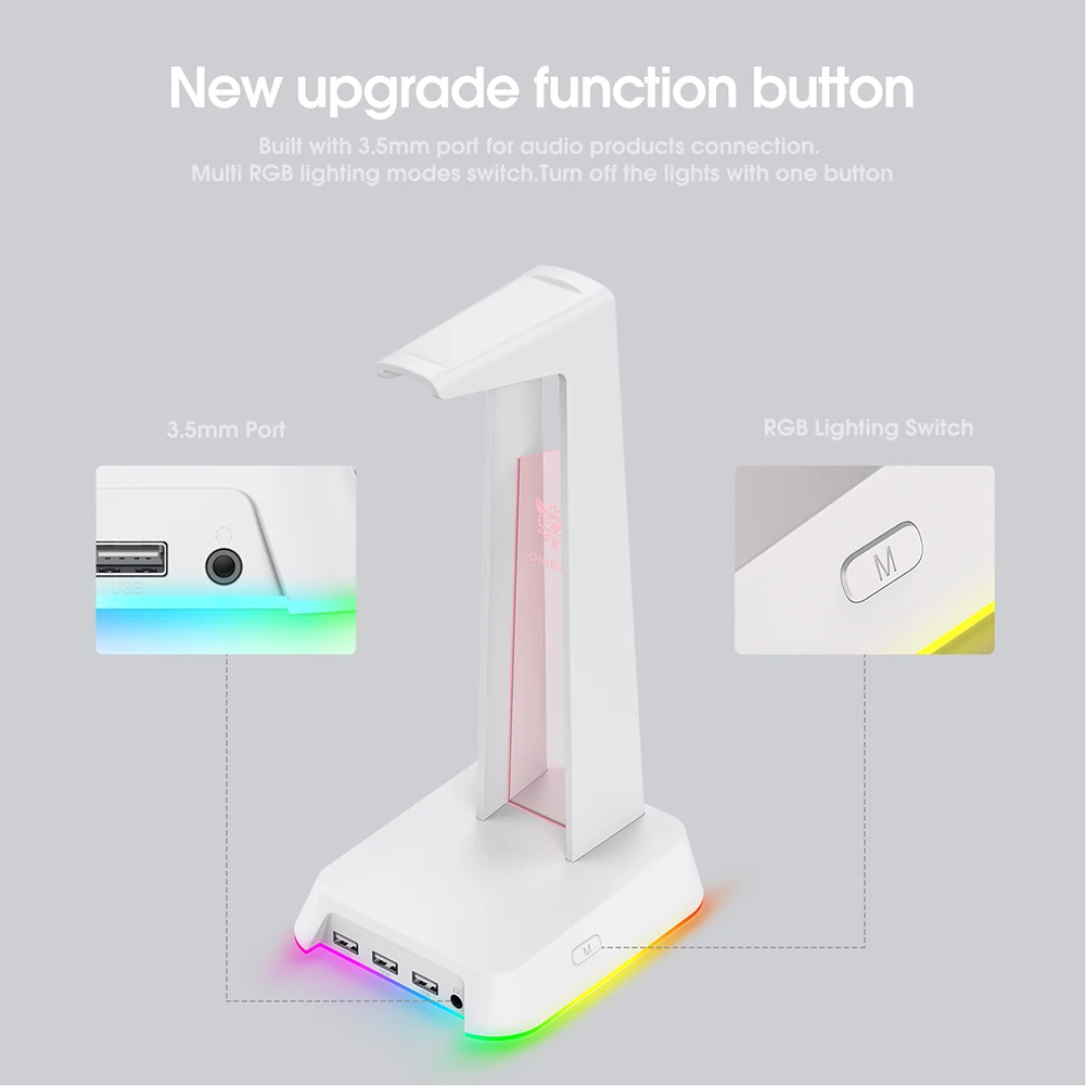 Headphone Stand Headphone Holder Headset Display Stand for ONIKUMA ST-2 with 2 USB+Audio Port Headphone Support Earphone Desk HangerHolder Storage Accessories