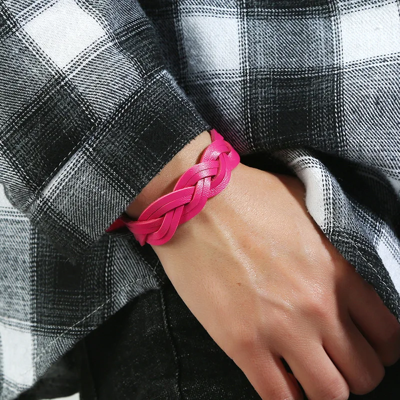 Bracelet Jewelry Leather Bracelet Women Black Brown Red Lake Blue Yellow Rose Red Pink Green Orange Adjustable