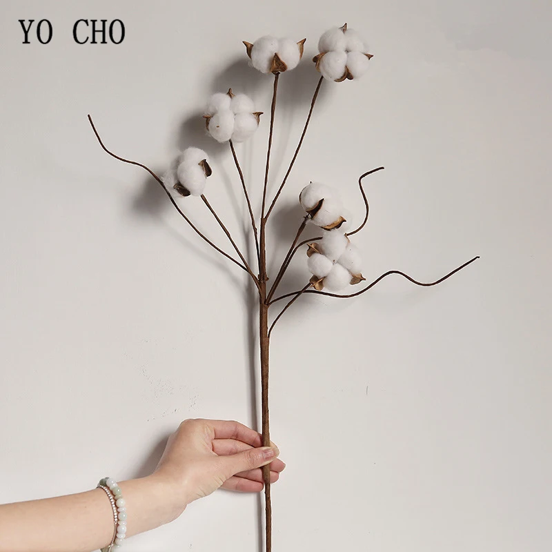 Йо Чо белый букет естественных высушенных хлопковых стеблей Искусственный Имитация цветок наполнитель цветочный фермерский дом украшения для дома и свадьбы