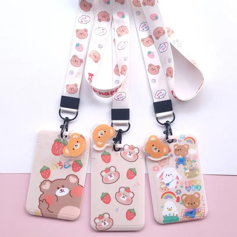 MINKYS-cajón con diseño de conejo y oso de fresa, Tarjetero con funda protectora para tarjetas de crédito, autobús, papelería Kawaii, novedad