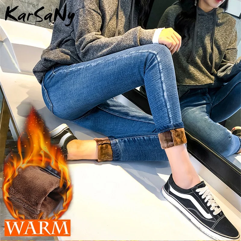 

Winter Warm Jeans Women Vintage Autumn Winter Velvet Jean Femme Taille Haute Black Fleece Jeans Women Thicken Fleece Pants 2019