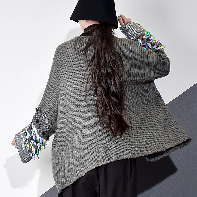 XITAO Casual Patchwork Sequins Sweater Women 2020