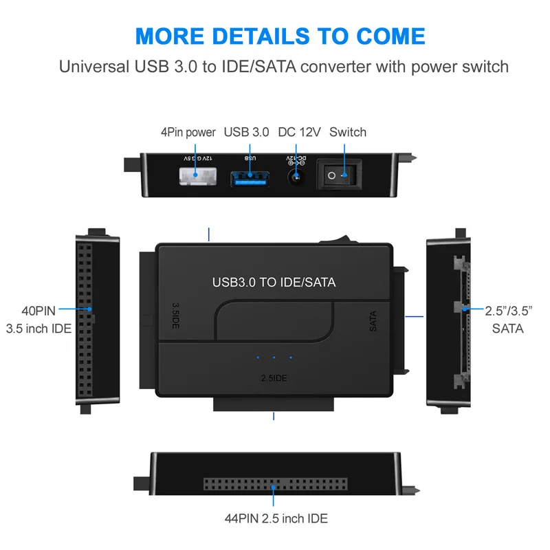 SATA/IDE to USB 3.0 Adapter, Hard Drive Adapter Cable Converter for  Universal 2.5/3.5 Inch SATA and IDE HDD/2.5 Inch SSD