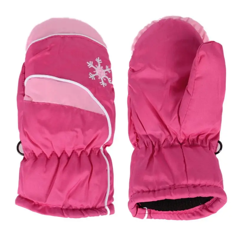 Детские Лыжные варежки водонепроницаемые и ветрозащитные зимние теплые уличные перчатки для детей от 3 до 7 лет - Цвет: Розовый