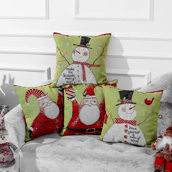 

Christmas Pillow Case Retro Print Linen Pillowslip Throw Pillow Case Car Sofa Cushion Cover Christmas Decorations for Home Hotel