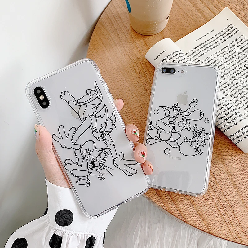 Забавные прозрачные чехлы для телефонов Tom Jerry для iPhone X XS Max XR 6 6S 7 8 Plus, мягкий силиконовый чехол из ТПУ