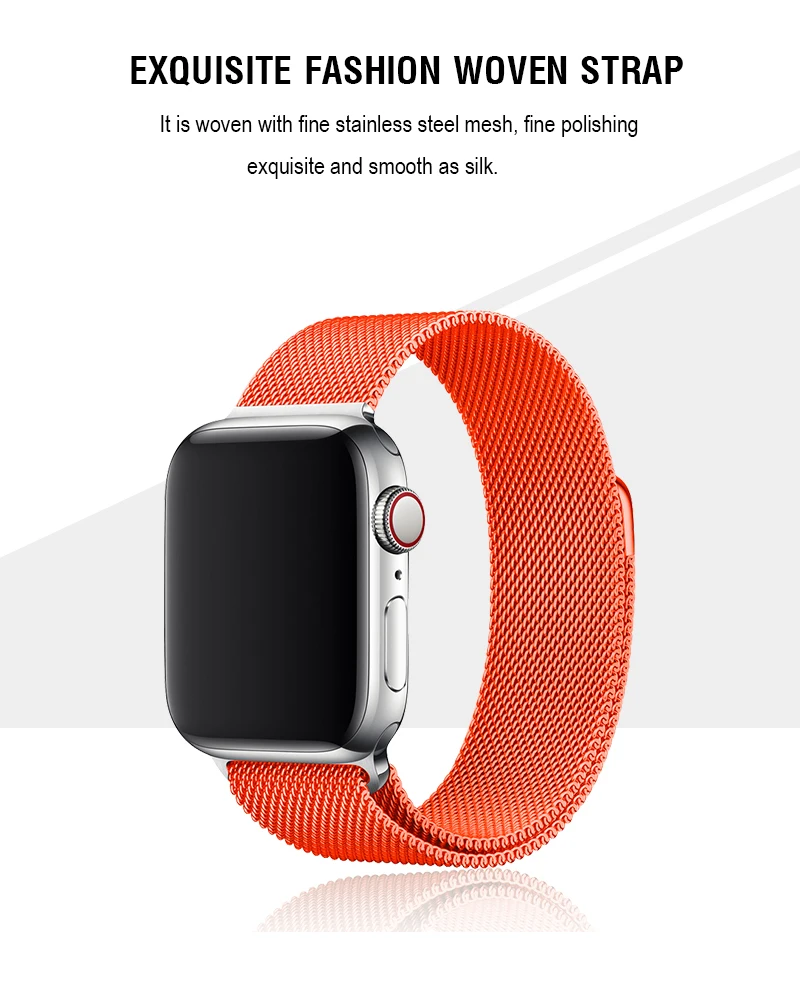 44 мм оранжевый Миланский Ремешок Универсальный Ремень для Apple Watch Series 4 браслет из нержавеющей стали 38 мм 42 мм браслет для Iphone