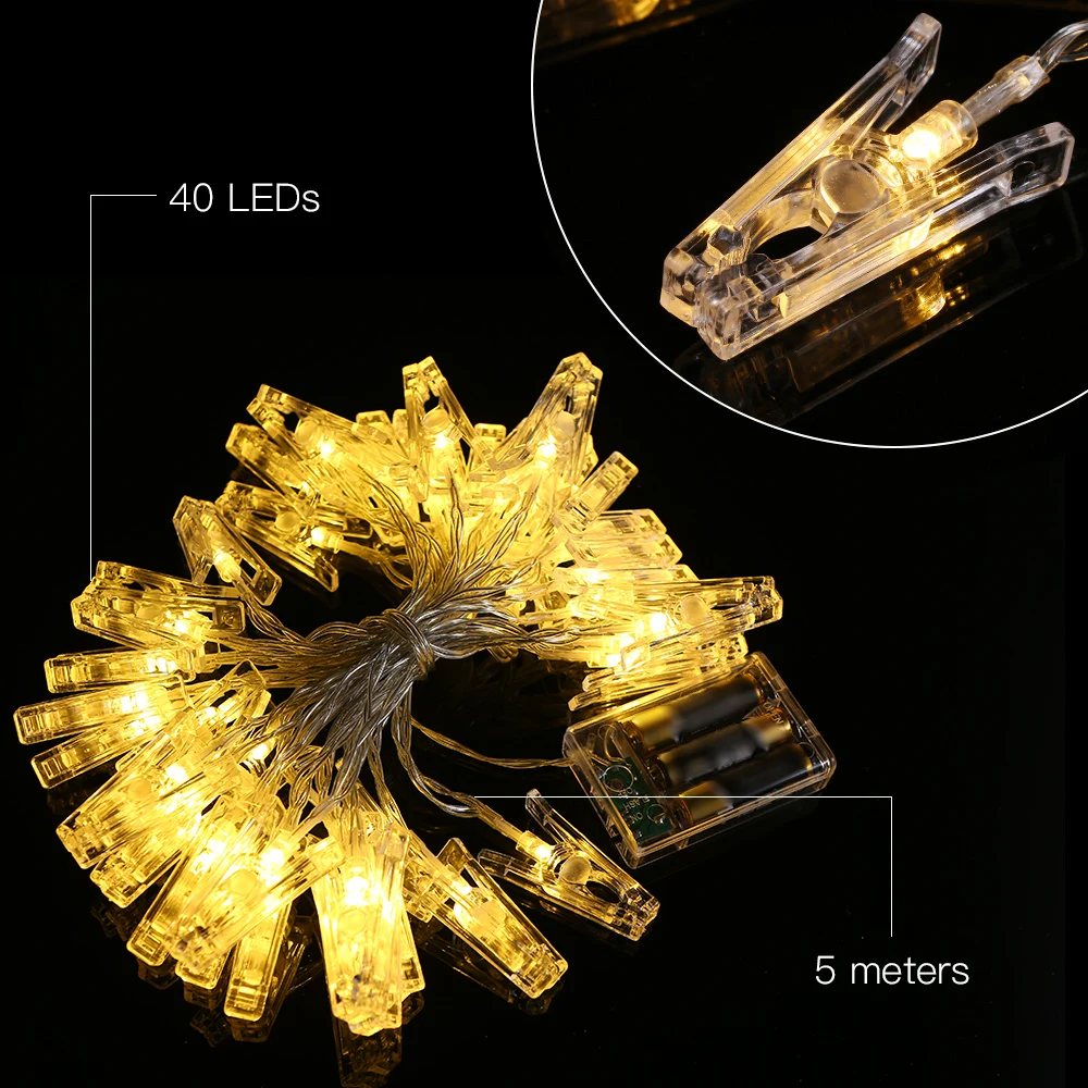 

40 LEDs Photo Clip String Light Battery Powered 5M/16.4FT for Living Room Bedroom Party