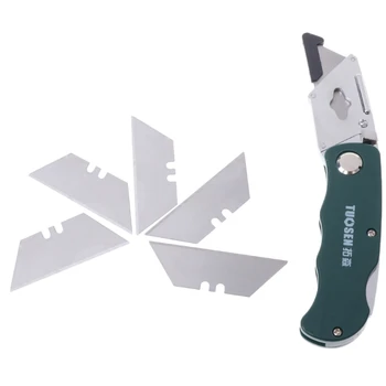 

School Supplies Stainless Steel Folding Utility Knife Woodworking Outdoor Camping with Five Blades