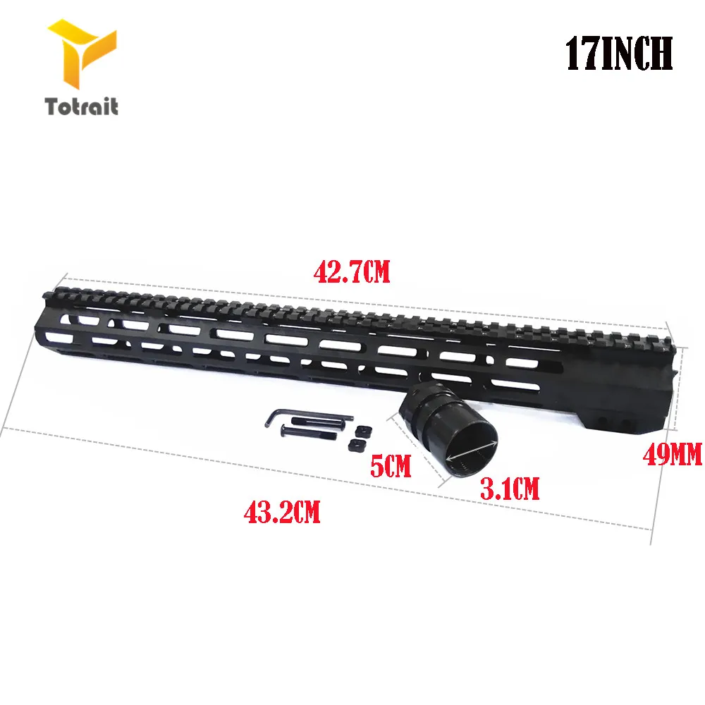 Ferroviário com Porca de Barril de Aço para Escopo Totrait Tático Flutuador Livre M-lok Handguard 7 9 10 12 13.5 15 17 Picatinny bk Ar15 22 7