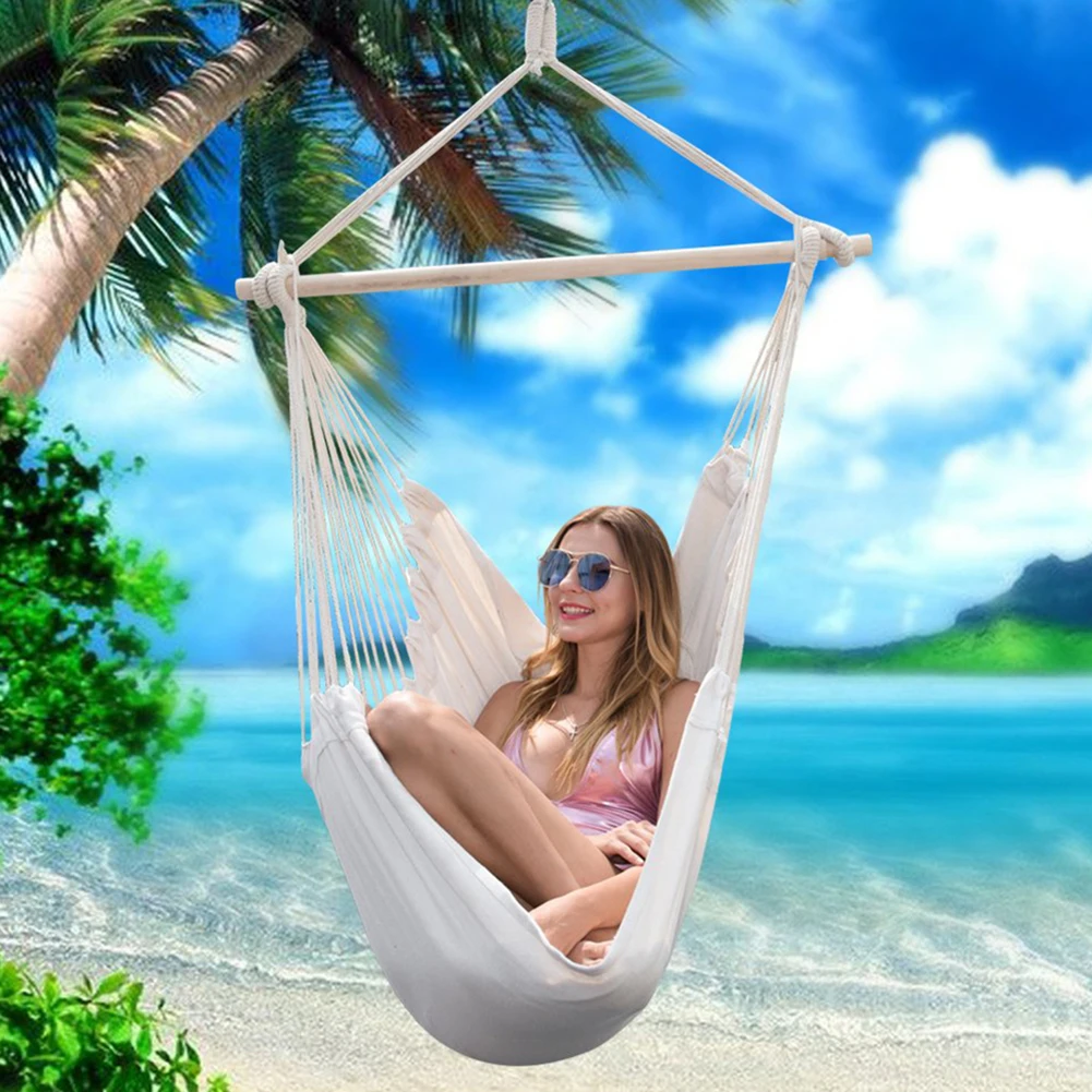 Portable Canvas Hammock Chair Swing Indoor Garden Sports Home Travel Leisure Hiking Camping Stripe Hammock Hanging Bed(no pillow