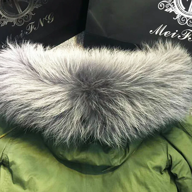Suave Army-green парка для женщин серое пальто с воротником из натурального меха енота пальто с рисунком флага для дам куртка с подкладкой из искусственного меха