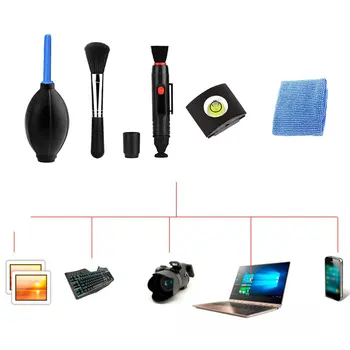 

For Canon For Nikon For Sony 5-In-1 Set Dust Cleaning Tools Camera Lens Cleaning Brush Wipe Hair Dryer Set