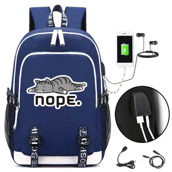 

Fashion Mochila Not Today Cute Cat Schoolbag Women's USB Charger Travel Outdoor Backpack Russia Bags for Students