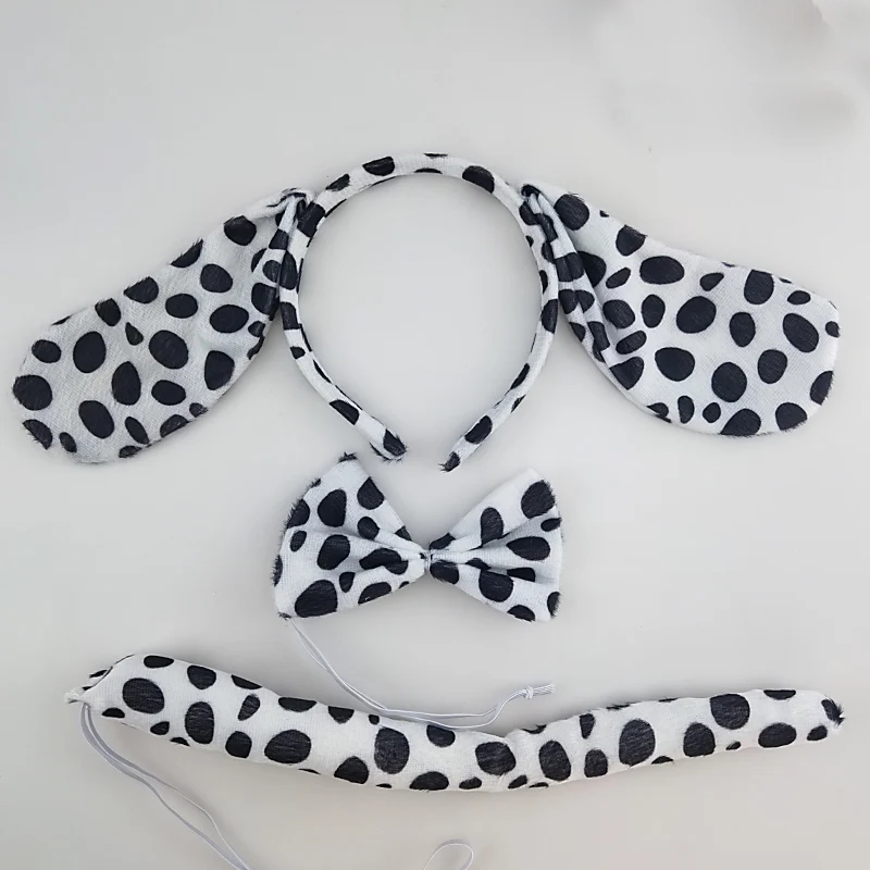 Kids Boys Girls Dalmatian Dog Ear Headband Bow Tie Tail Animal Cosplay Carnival Party Halloween Costume