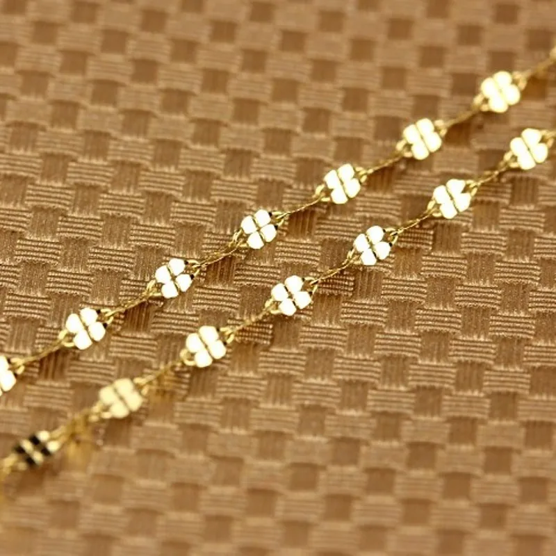 18K Yellow Gold Чистое Твердое 18 К Золотое ожерелье для женщин клевер удачи стиль звено цепи ожерелье 1" 18" 1.8mw - Цвет камня: 18K Yellow Gold