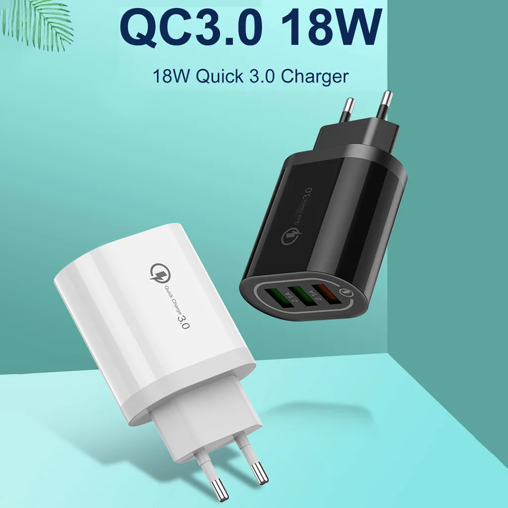 Быстрая зарядка US/EU 18W для QC 3,0 5 V/2A 3-USB зарядное устройство для путешествий блок питания