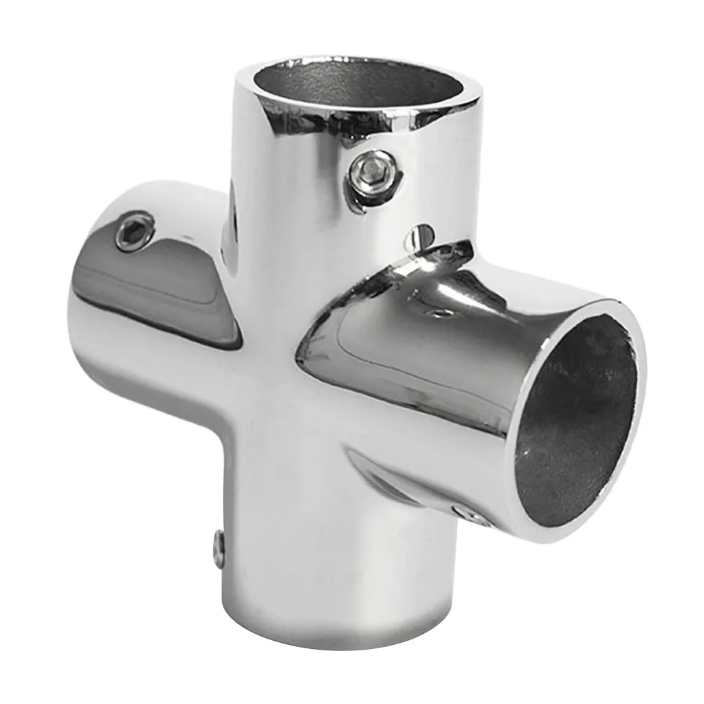 316 Stainless Steel Boat Marine Handrail Fitting 4 Way Rail Connector Mirror Polished for 7/8 inch 22mm Tube