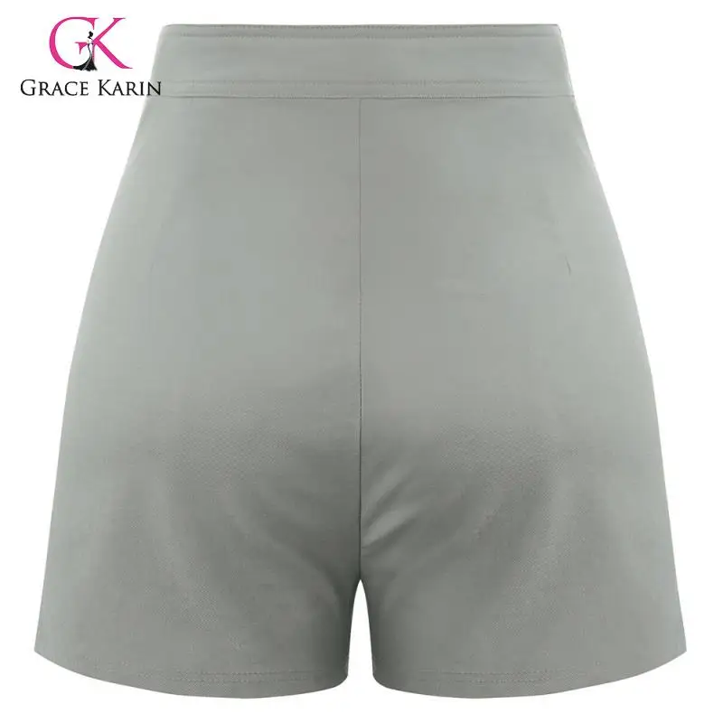 Grace Karin Модные женские шорты с высокой талией, короткие штаны, прямые штаны с карманами, шорты на молнии, Женские однотонные шорты