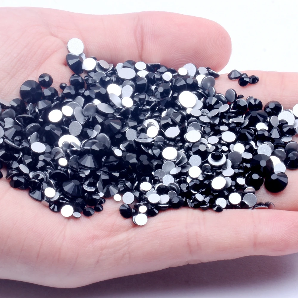 

Wholesale SS3-SS34 jet rhinestone for Nail Art Flat back Non Hotfix Glue on Nail Art Rhinestones Top grade
