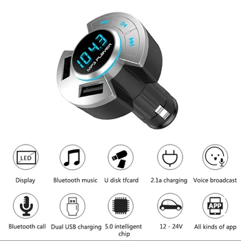 

BT17 Car Bluetooth 5.0 FM Transmitter Wireless Modulator Handsfree TF U Disk MP3 Player USB Charger