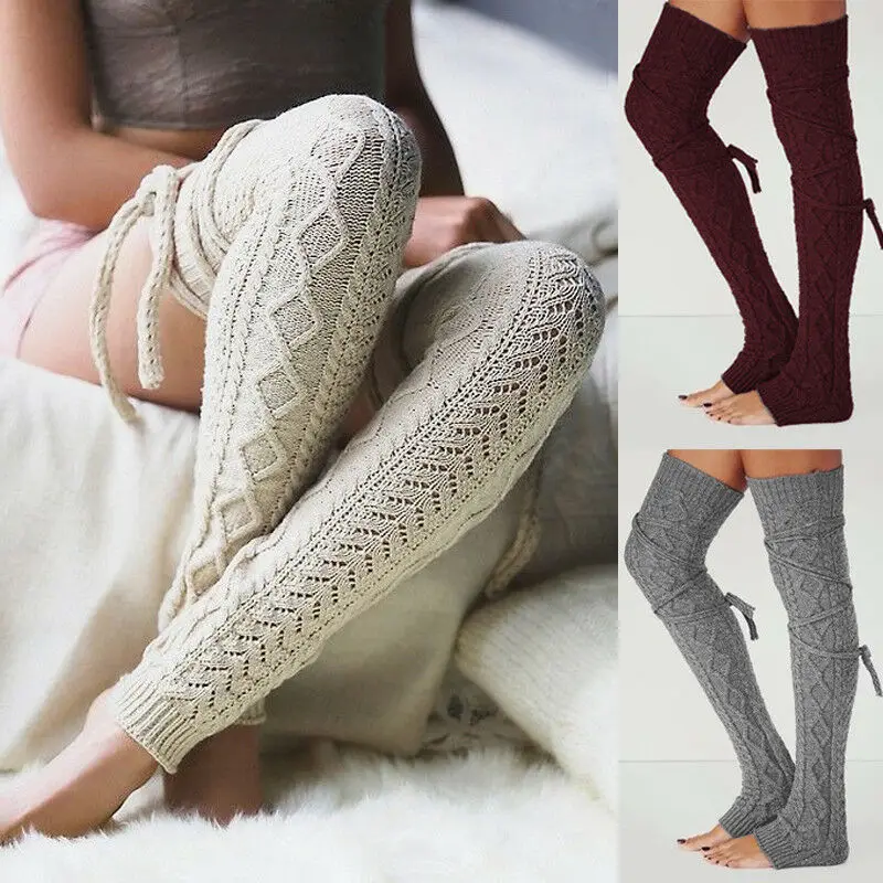 

New Fashion Kawaii Women Winter Crochet Knitted Stocking Leg Warmers Boot Thigh High Fancy Women'e Stockings