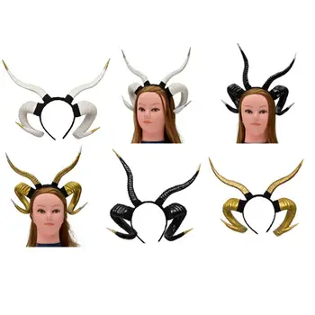 

Gothic Punk Women Antelope Sheep Horn Headband Forest Animal Cosplay Hair Hoop Halloween Masquerade Devil Costume Photo Props