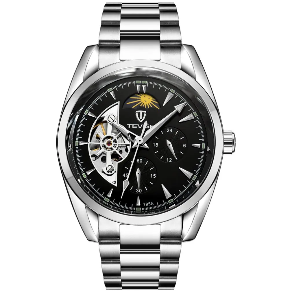 

TEVISE 795a Business Style Men Hollow Out Mechanical Wrist Watch Needle Calendar Waterproof Stainless Steel Wristwatch 2019