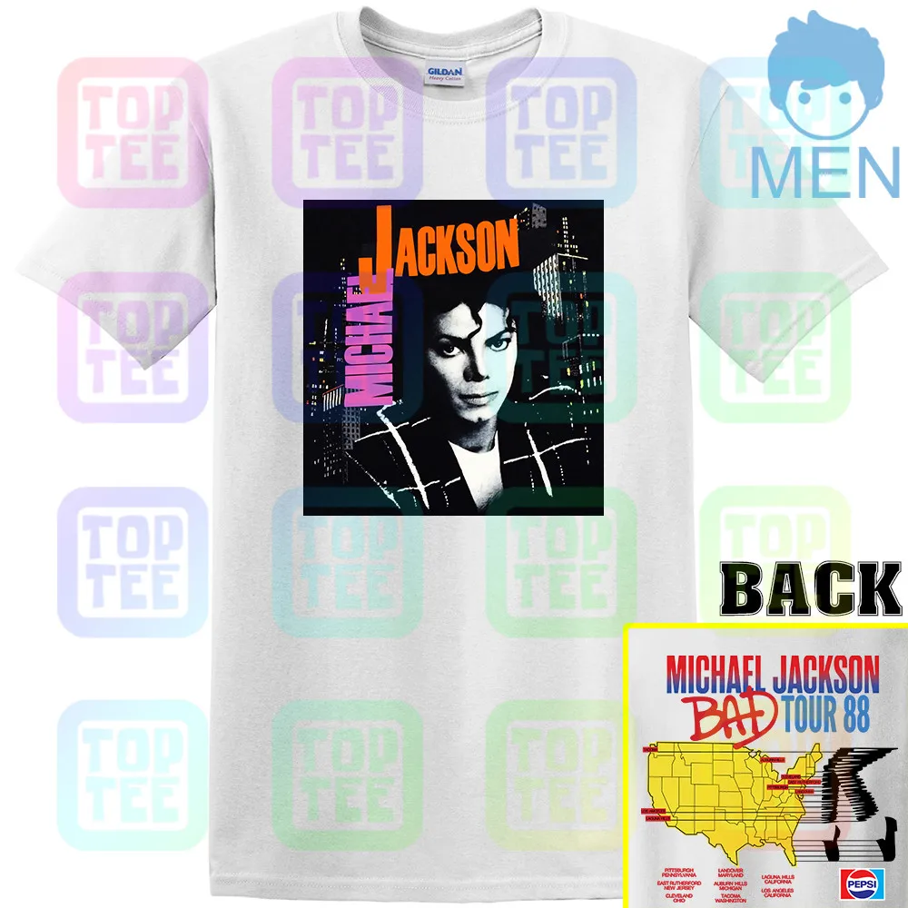 Белый Горячая редкий Винтаж Майкл Джексон bad tour 1988 футболка Репринт горячий лучший - Цвет: Белый