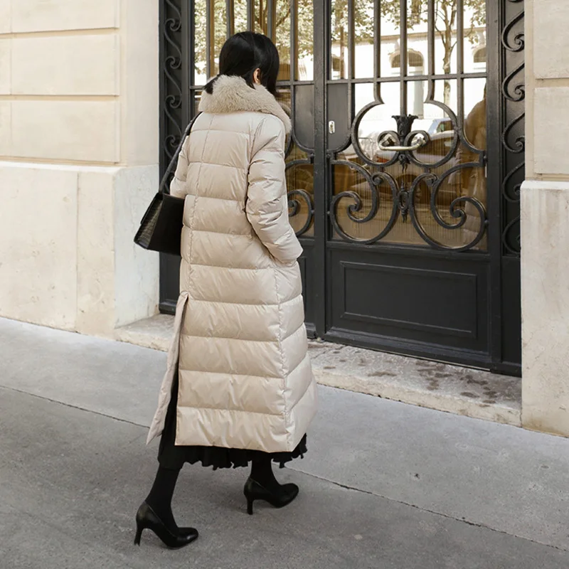 Новое поступление, зимняя длинная парка большого размера, женская меховая Свободная куртка с отложным воротником, верхняя одежда, качественное зимнее пальто с поясом