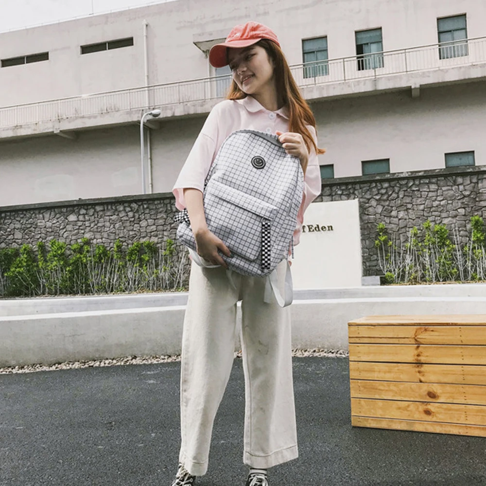 Harajuku, короткий сетчатый рюкзак, белый, черный, женский, для путешествий, лента, улыбка, рюкзак, Ptgirl, для студентов, тканевая, двойная сумка на плечо, Mochila