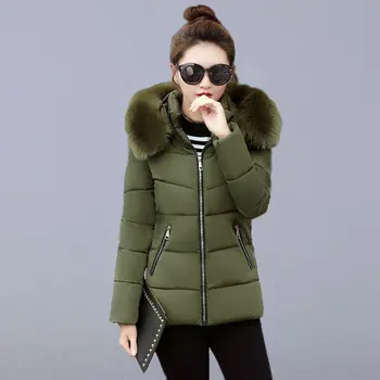 

Winter Casual Coats Women With Fur Collar New 2019 Fashion Hooded Thick Warm Cotton-padded Parkas Womens Outerwear Coats P097