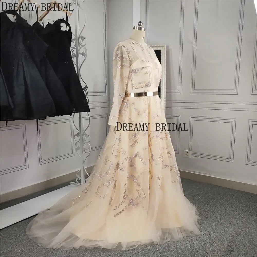 Dreamy Свадебные Роскошные бисерные вечерние платья сетчатые Длинные рукава Формальные платья вышивка кружева Жемчуг Vestidos